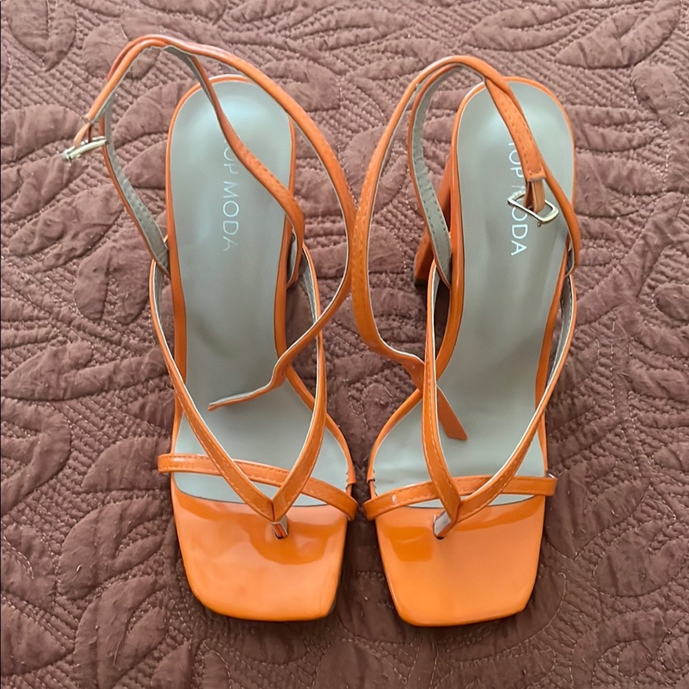 TOP Moda Orange Strappy Heels